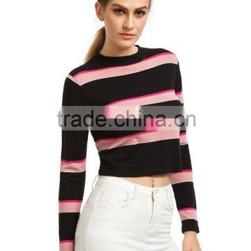 Chinese Clothing Manufacturers 2016 Fall and Winter Cropped Stripe Short Knitted Sweater Designs for Women photo-5