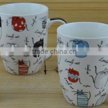 11OZ lovely cat design full decal print coffee cups, shiny surface new bone china mug, KL5004-10720