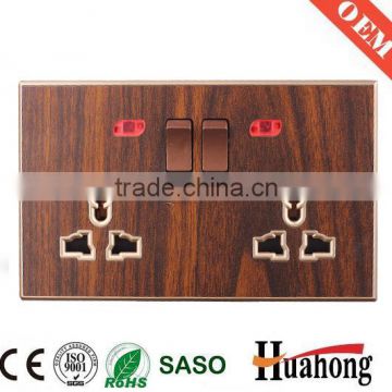 Double 13A multi function grain of wood wall socket with switch