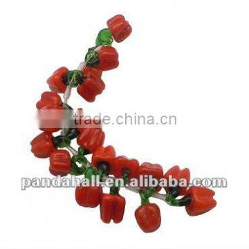 Handmade Lampwork Beads, Chilli, Crimson(LAMP-Q011-1)