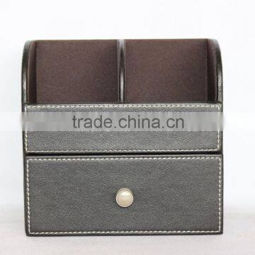 Desktop Faux Leather Pen Holder With Drawer/Multifunctional MDF Pen Box photo-2