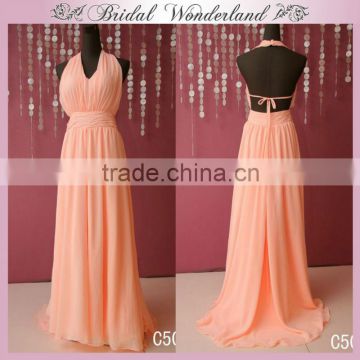 Brazilian long backless pink chiffon evening dress