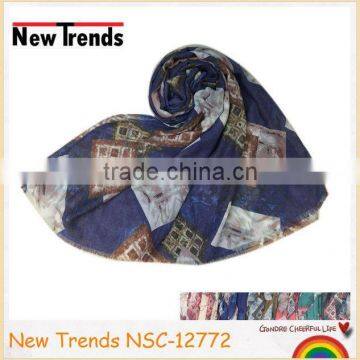 Fashion Magic Cube Printing Cotton Scarf for Girls