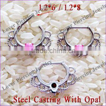 New Stainless Steel Casting Opal Septum Clicker Nose Rings [SJ-360]