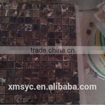 Dark emperador marble mosaic tiles on mesh