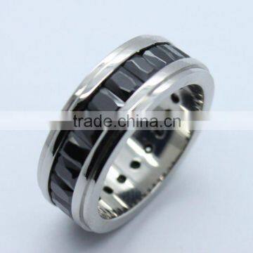 with CNC 18 black zircon fashion stainless steel ring