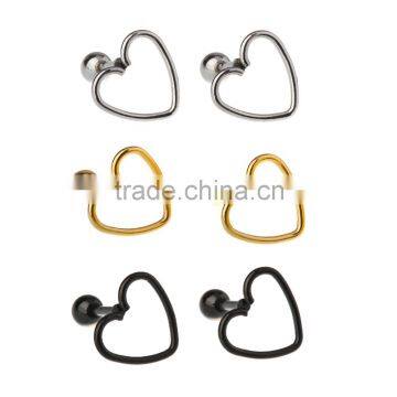 Industrial Heart Style Ears Logo 16g Tragus or Cartilage Piercing 1/4" Barbell Earring with Round Ball End.
