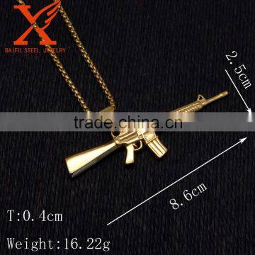Hip Hop AK-47 Machine Gun 14k Gold Over Stainless Steel Mini Charm Pendant Quality Choice photo-2
