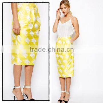 China wholesale woman skirt/Floral jacquard pencil skirt