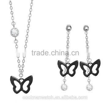 Coolman Jewelry 316L Stainless Steel and Ceramic Material Butterfly Theme Refined Style Necklace and Earrings for young Girls