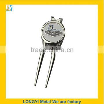 Spring golf metal action divot tool with ball marker