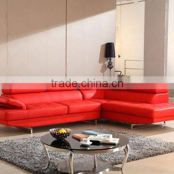 Leisure red leather sofa set with movable headrest