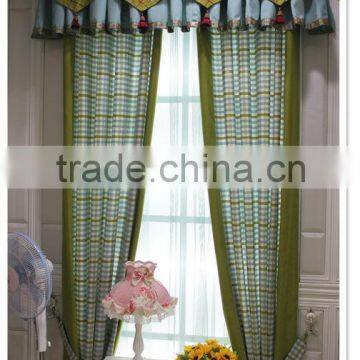 Fireproof soft-touching linen green plaid yarn dyed curtain drapes for the liivng room