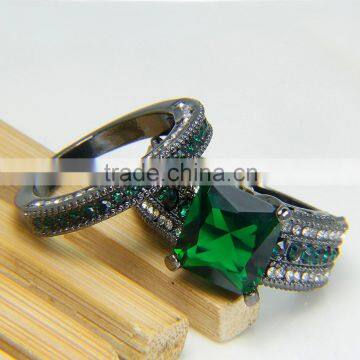 Thick Emerald Couple Ring Sets Big Central Stone Wedding Bands Love Romantic Ring For Lovers photo-4