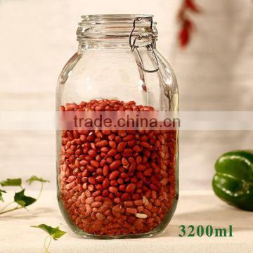 3.8L High quality glass storage jar/glass jar with metal clip/glass airtight jar