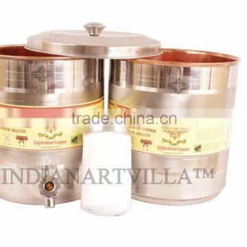 IndianArtVilla High Quality Steel Copper Water Pot Tank With Filter 15000 ML - Storage Water Home Hotel Restaurant Good Health