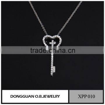 Custom fashionable 925 silver charm key pendant necklace