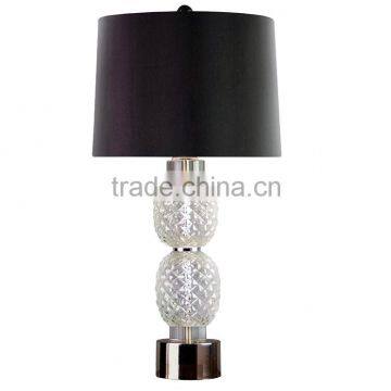 Europe chrome base pineapple glass lamps with black barrel fabric shade for living room deocr