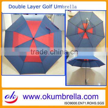 Super strong double layer Golf Umbrella with curved handle