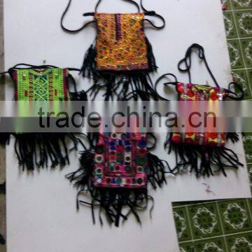 Latest design leather fringe vintage patchwork banjara small clutch bag