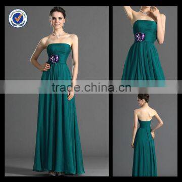 High Quality Strapless Green Handmade Flowers Floor Length Bridesmaid Dresses Patterns bm00085