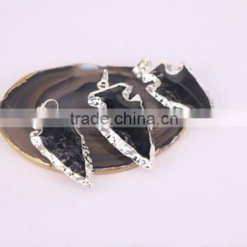 Small Size Gold / Silver Plated Edged Agate Gem Stone Druzy Pendant, Arrow Pendant, For Jewelry Making