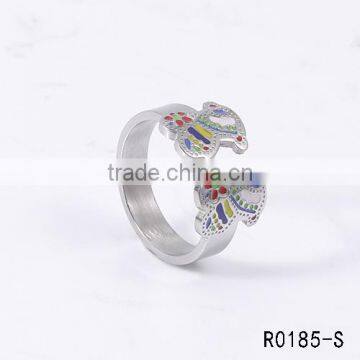 2016 New arrival fashion silver 3161 stainless steel colorful lovely bear finger ring