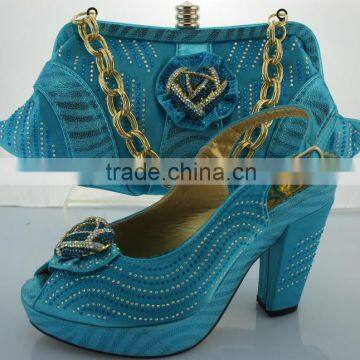 10 cm heel lovely and beauty design ladies handbag and ladies shoes for set 4 different colors