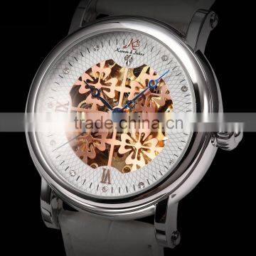 2015 Fashion Roman White Leather Band Skeleton Mechanical Automatic Men Watch photo-2