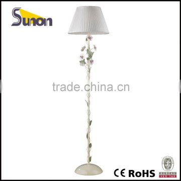 Single light fabric shade wrought iron floor lamp