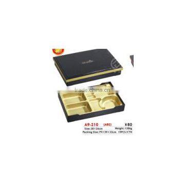 A9-210 golden plastic bento box with 7 compartments