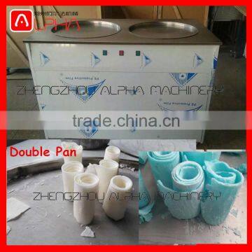 Double Flat Pan Fry Ice Cream Machine for Ice Cream Roll Making