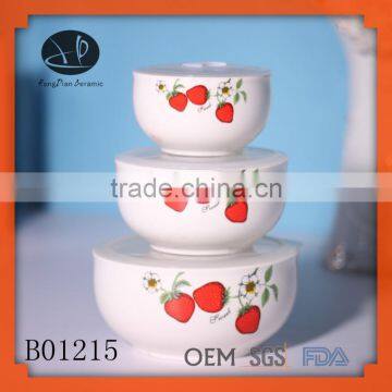 best sell super quality porcelain drinking cup,salad bowl with Vented Lids(strawberry)