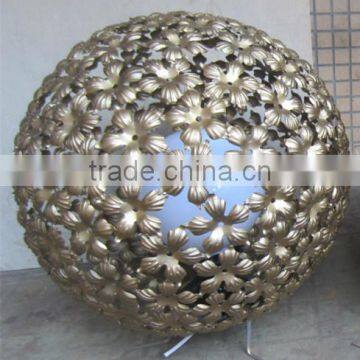 Flower Casting Stainless Steel Ball Sculpture With Lantern Install