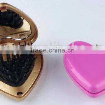 Plastic Heart-shaped Arc Folding Mirror and Comb Pocket Mirror photo-2