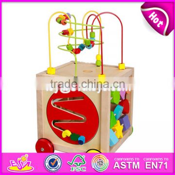 2017 new design multi-function 5 in 1 kids wooden toy with beads maze W11B136