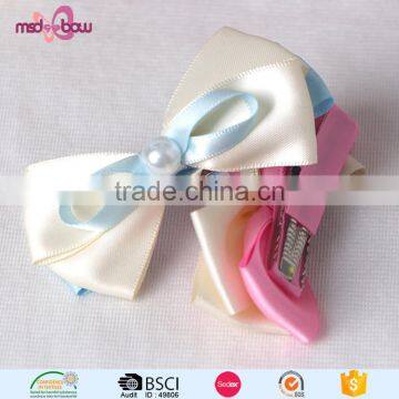 Fancy Design Girls Pink Ribbon Bow Hairgrips Alligator Hair Clip With Bead photo-6