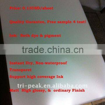 Matt finished 10C 0.3USD/sheet hot peel flat heat transfer PET film with silicone coated