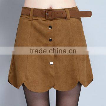 Trendy High Waist Retro Casual Faux Suede Splice A-Line Bodycon Petal Mini Skirt