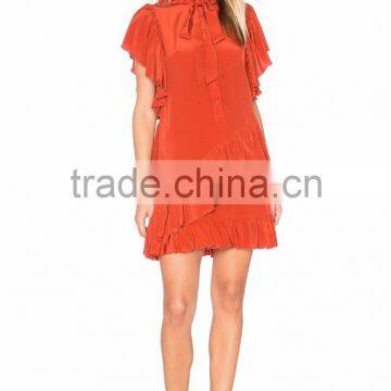 Smart Lady Summer Dress Ruffle Design Neck Bow Women Casual Dress photo-4