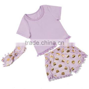 2017 Popular Baby Girl Apparel Gorgeous Baby Outfits Girls Blank T Shirt Pom Pom Shorts For Summer Beach photo-4