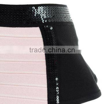 New Fashion 2015 Sequined Two Piece Pink And Black Flouncing High Quality Bodycon HL Bandage Dress photo-6