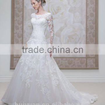 White Satin A-line Long Sleeve Lace Wedding Dress 2016