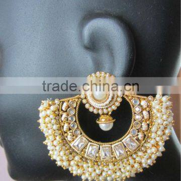 anarkali bollywood Beads polki RAM LEELA gold tone dangler EARRINGS