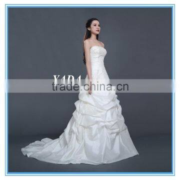 Taffeta Off Shoulder Ruched A Line Floor Length Beaded Mermaid Wedding Dress photo-2
