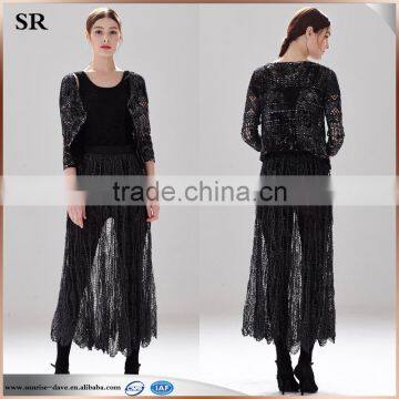 Ladies fashion long skirt mesh pattern cotton perspective skirt SR-P9963