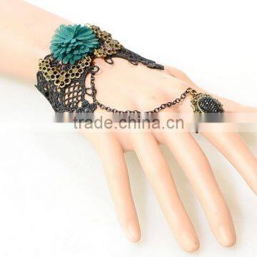 Chiffon Lace Macrame Bracelet With Ring Set Flower Charm Diamond Jewelry Set for Women photo-2