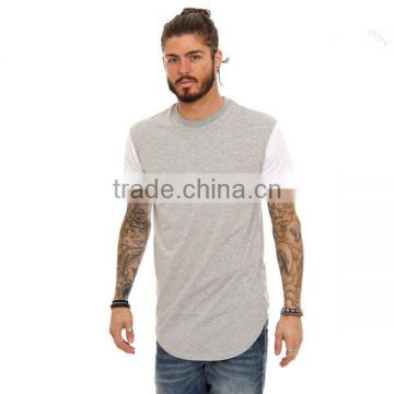 Wholesale Mens Short Sleeve Longline Curved Hem T Shirt 100% Cotton Plain Contrast T Shirt Elongated T Shirt