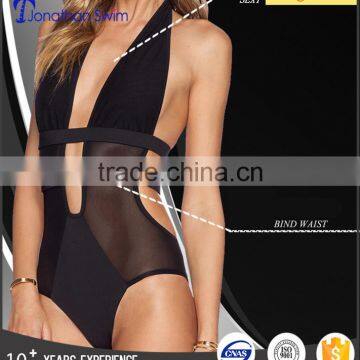 2017 Women's sexy special design nylon spandex with mesh one piece swimsuits.