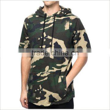Factory Hot Sell Mens Destructed Camo Short Sleeve Hoodie